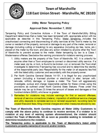 Utility Meter Tampering Policy