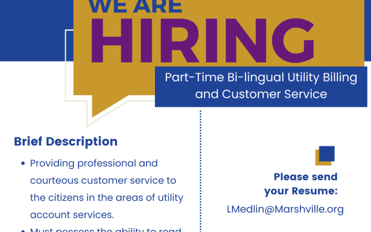 We're Hiring-Part-Time Bi-lingual Utility Billing and Customer Service Position